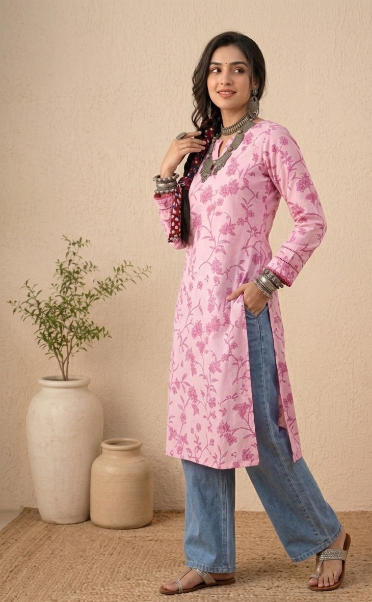 UNSTITCHED Pink Floral Vine Print