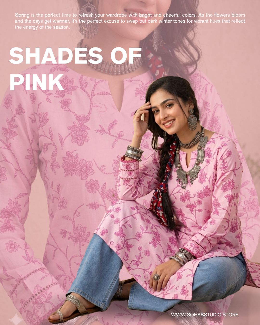 UNSTITCHED Pink Floral Vine Print
