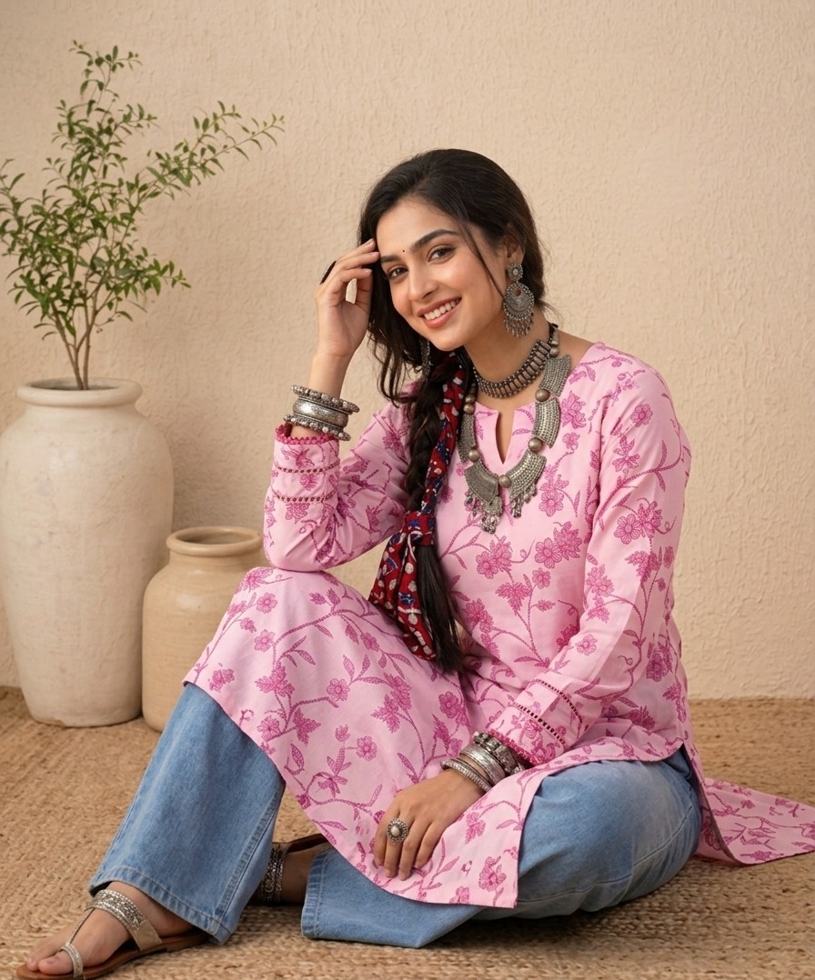 UNSTITCHED Pink Floral Vine Print
