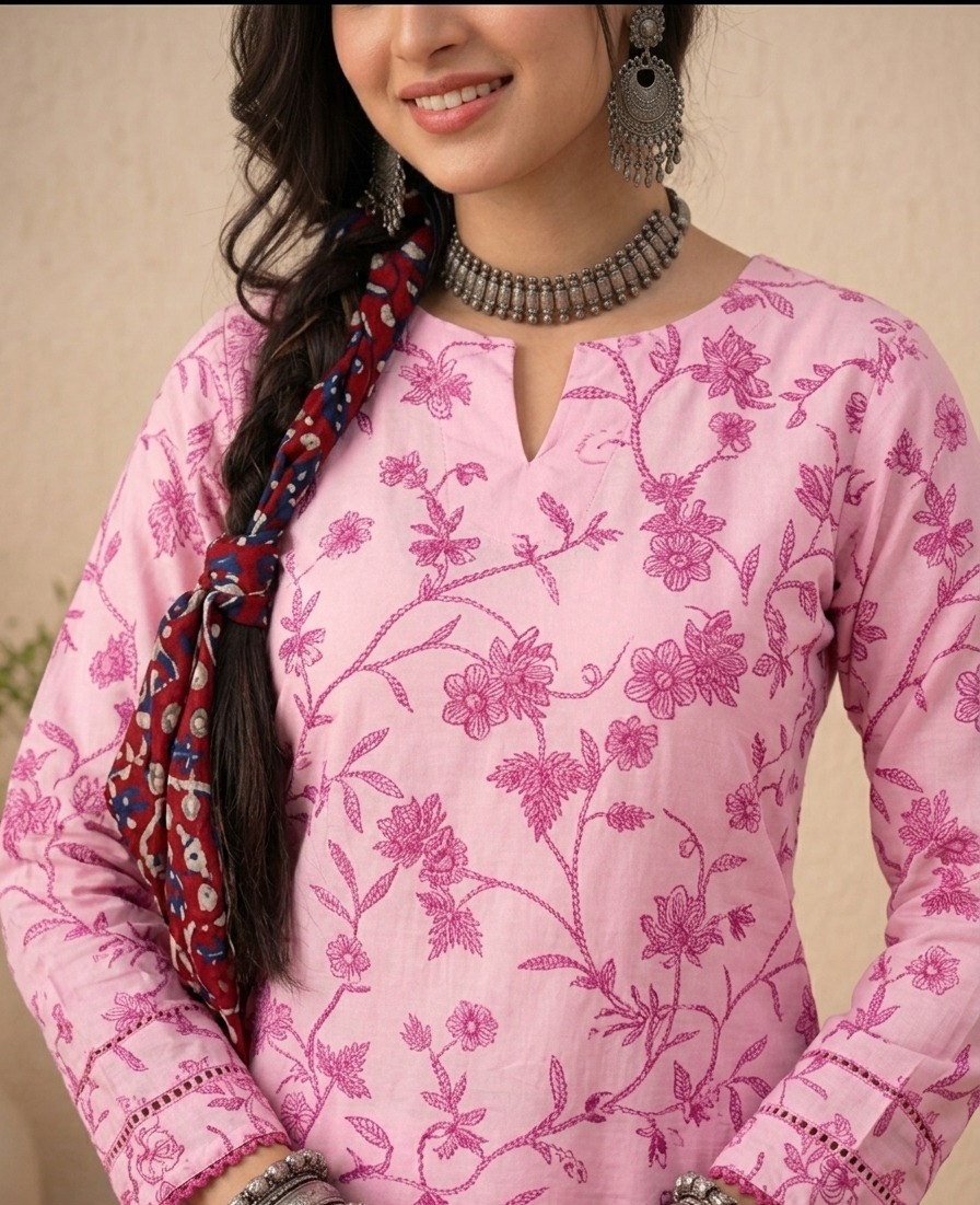 UNSTITCHED Pink Floral Vine Print