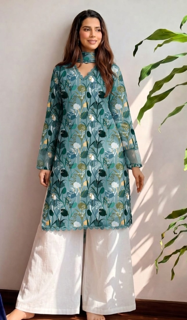 UNSTITCHED Teal Botanical Meadow Print
