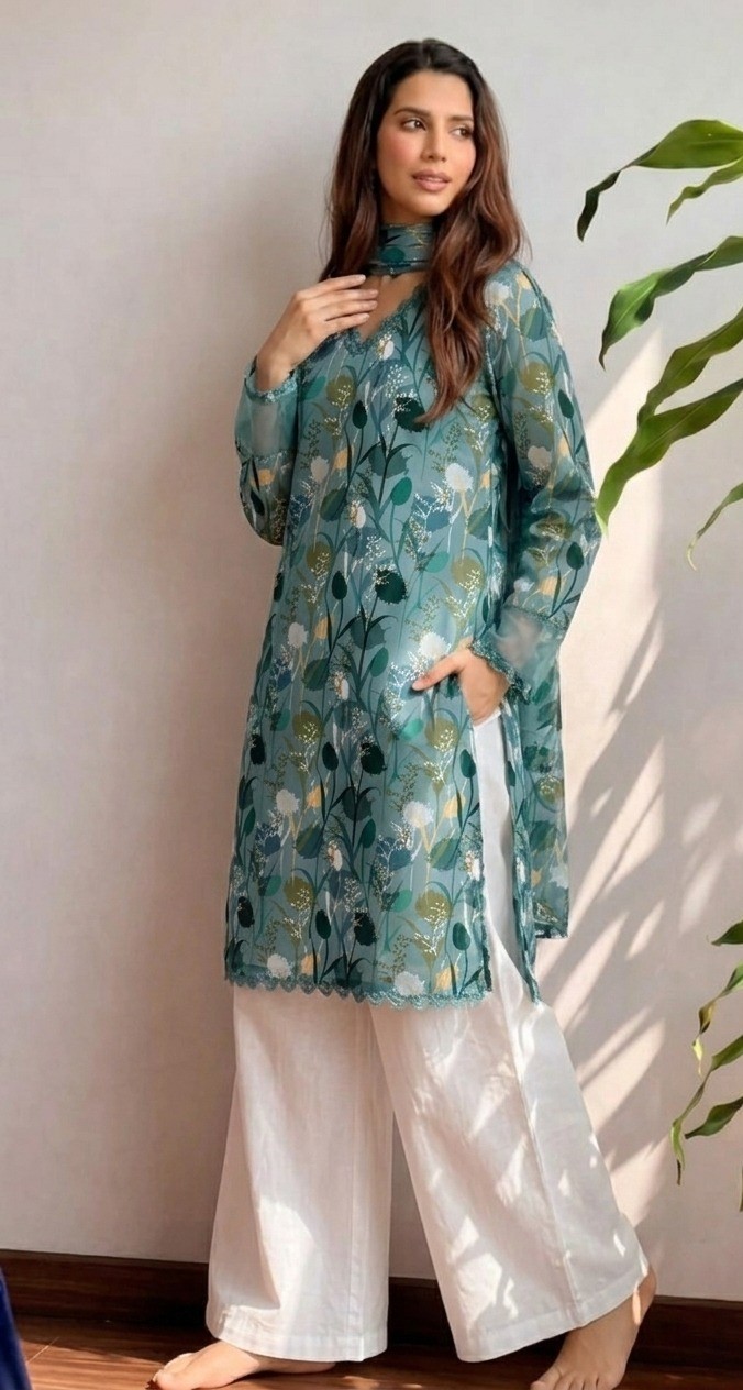 UNSTITCHED Teal Botanical Meadow Print