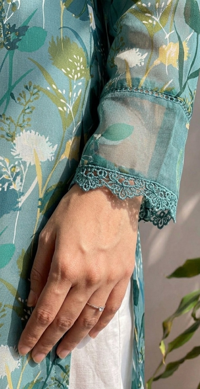 UNSTITCHED Teal Botanical Meadow Print