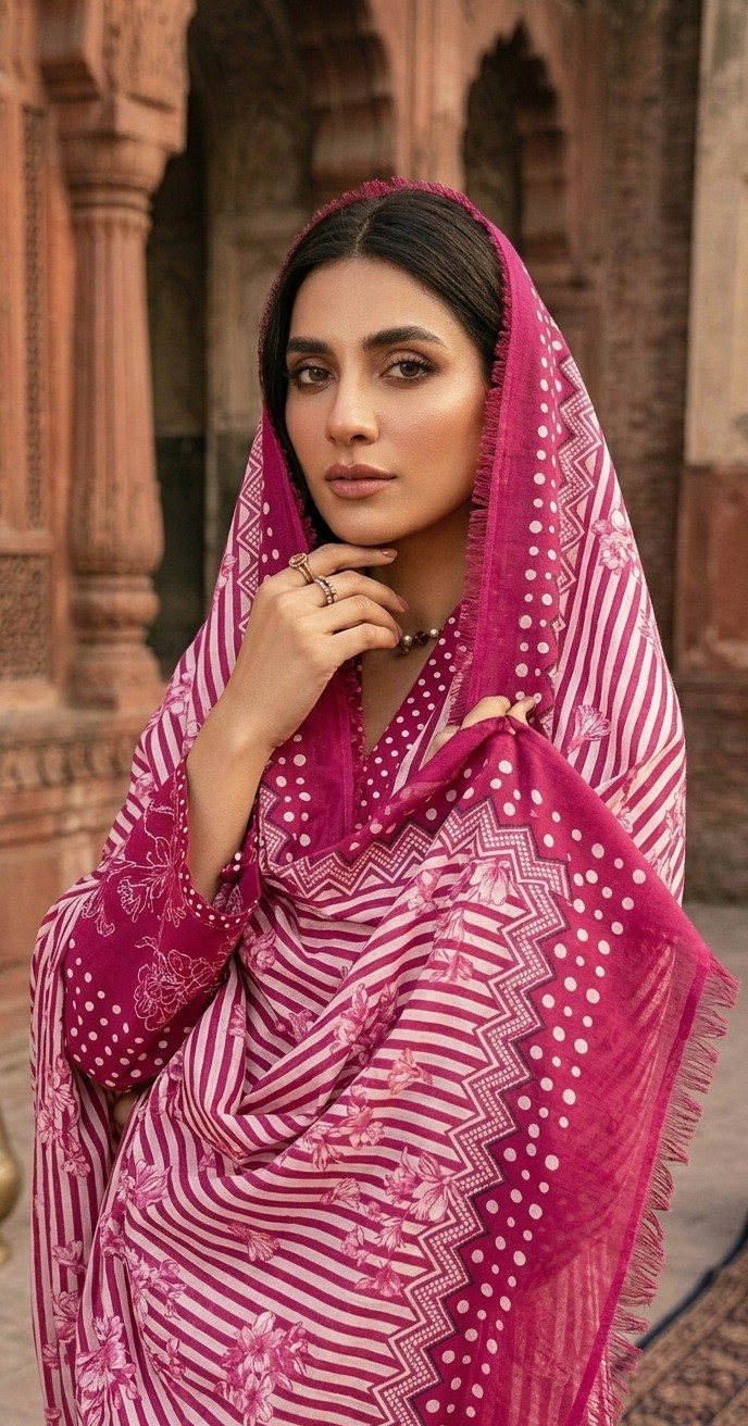 UNSTITCHED Pink Ditsy Floral and Stripe Print Suit