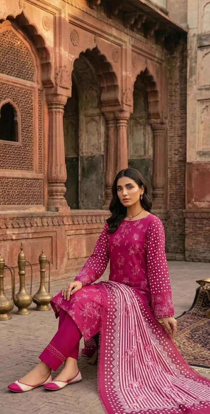 UNSTITCHED Pink Ditsy Floral and Stripe Print Suit