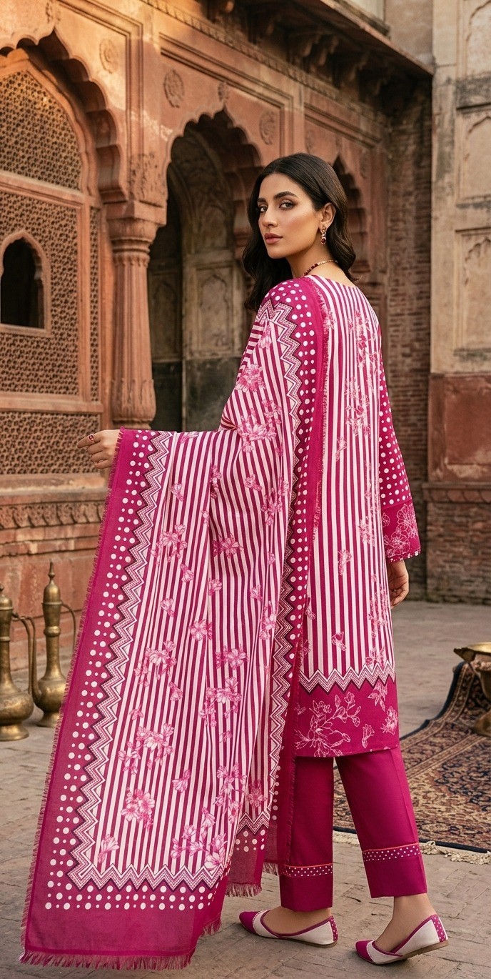 UNSTITCHED Pink Ditsy Floral and Stripe Print Suit