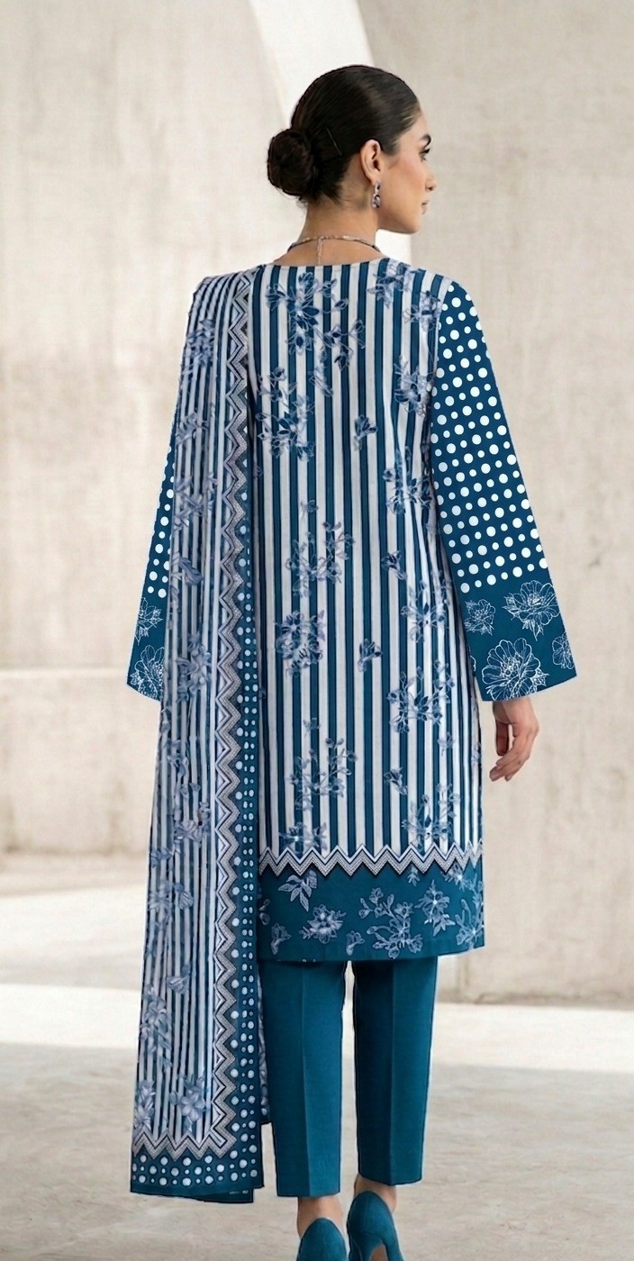 UNSTITCHED Teal Ditsy Floral & Polka Dot