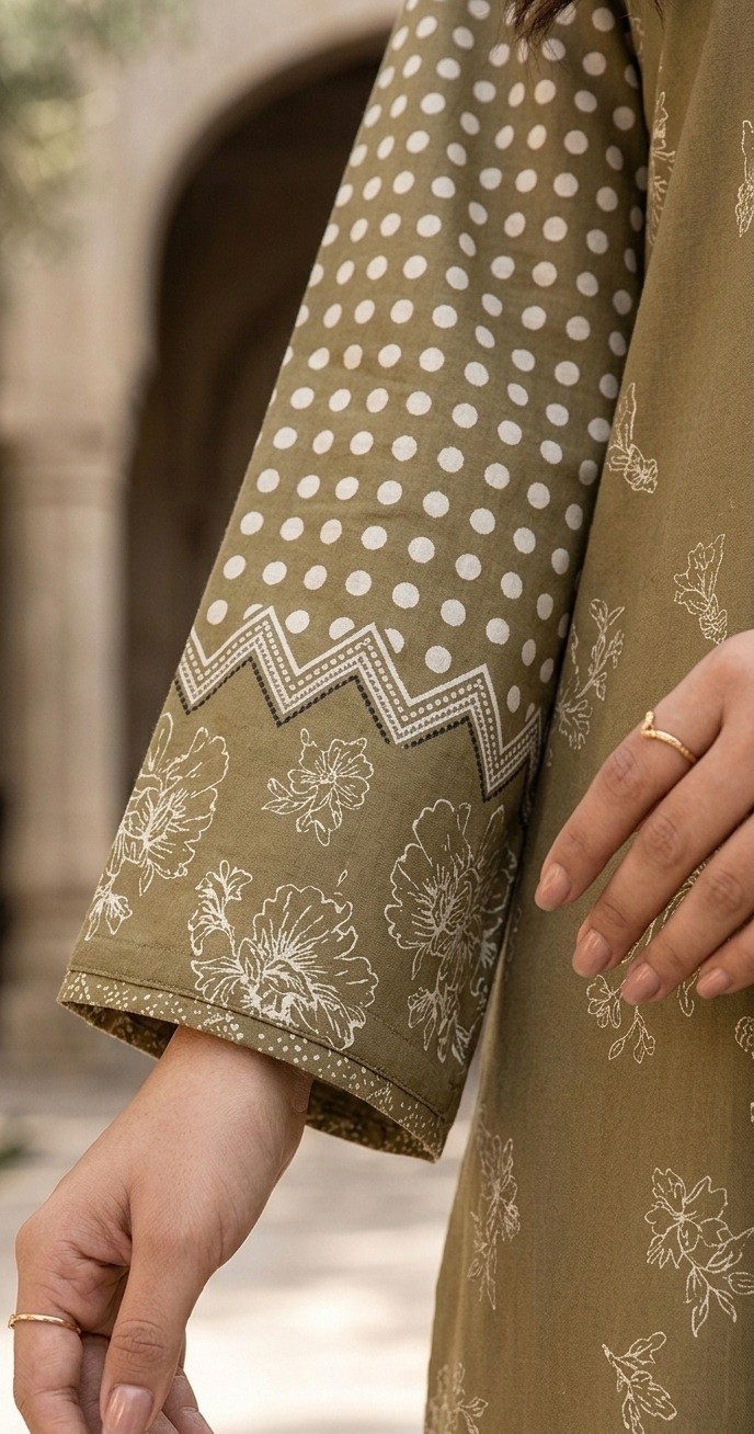 UNSTITCHED Green Striped & Ditsy Floral Lawn Suit