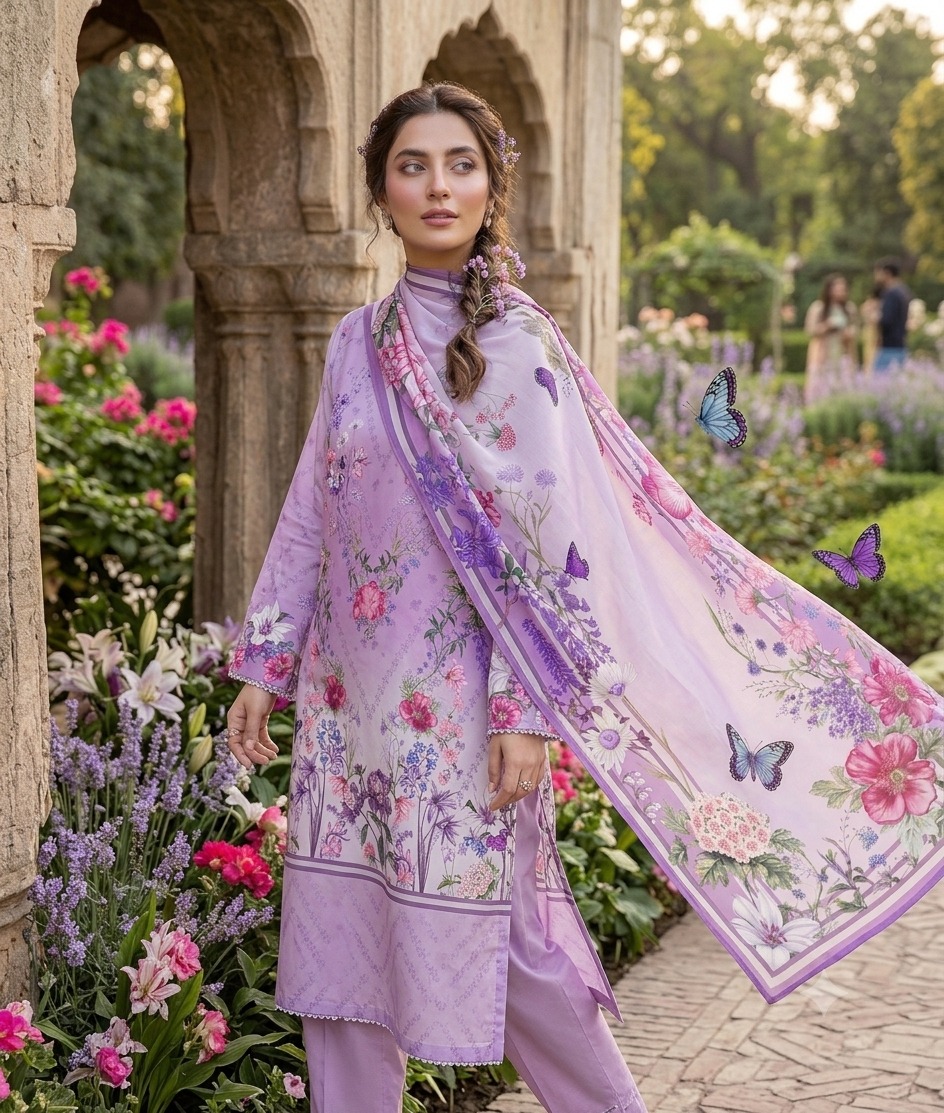 UNSTITCHED Lavender Floral & Butterfly Garden Print