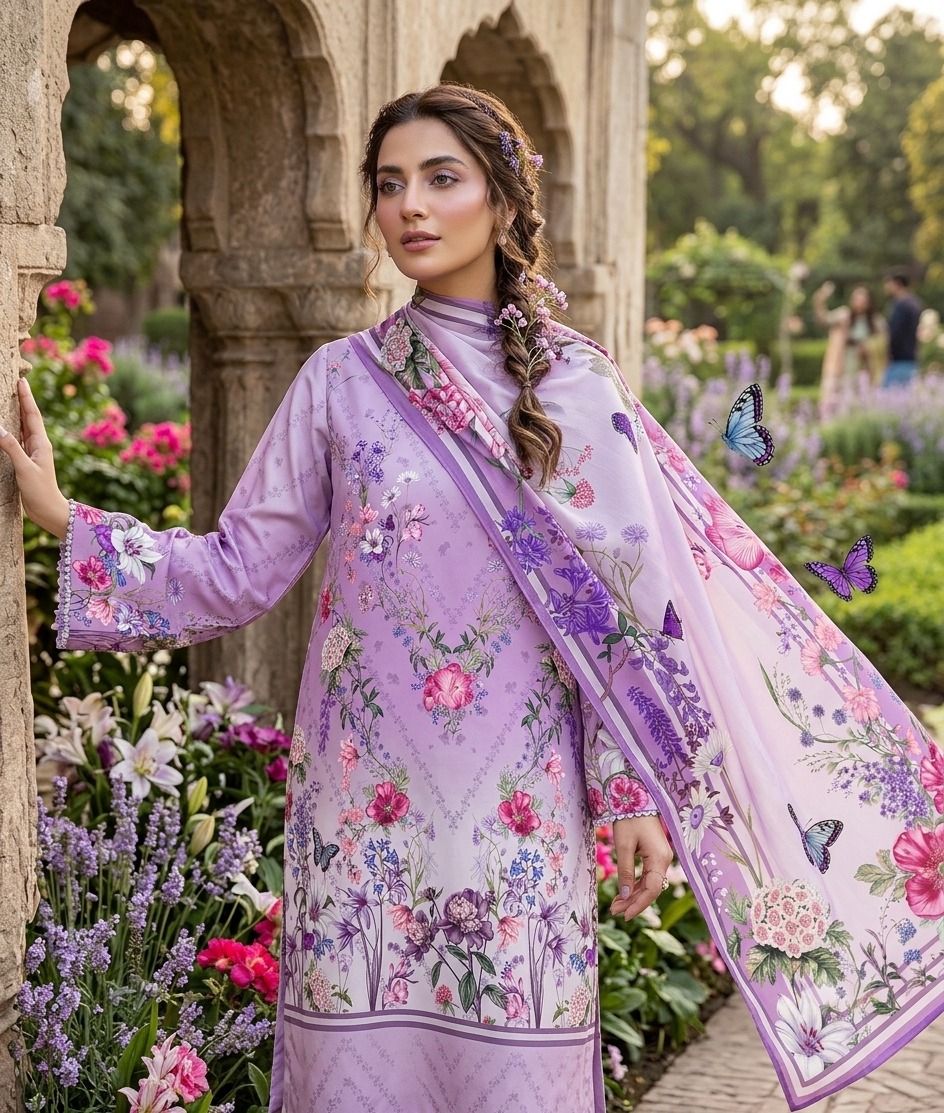 UNSTITCHED Lavender Floral & Butterfly Garden Print