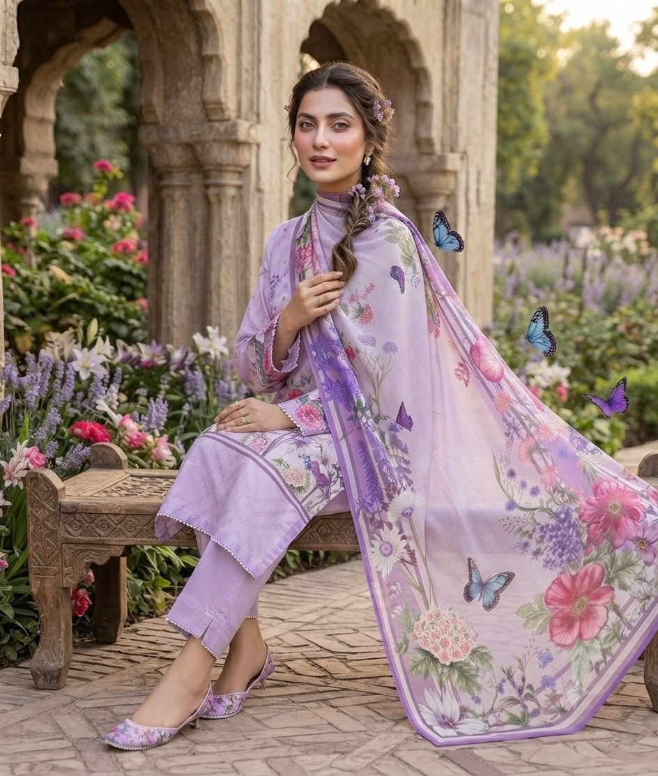 UNSTITCHED Lavender Floral & Butterfly Garden Print