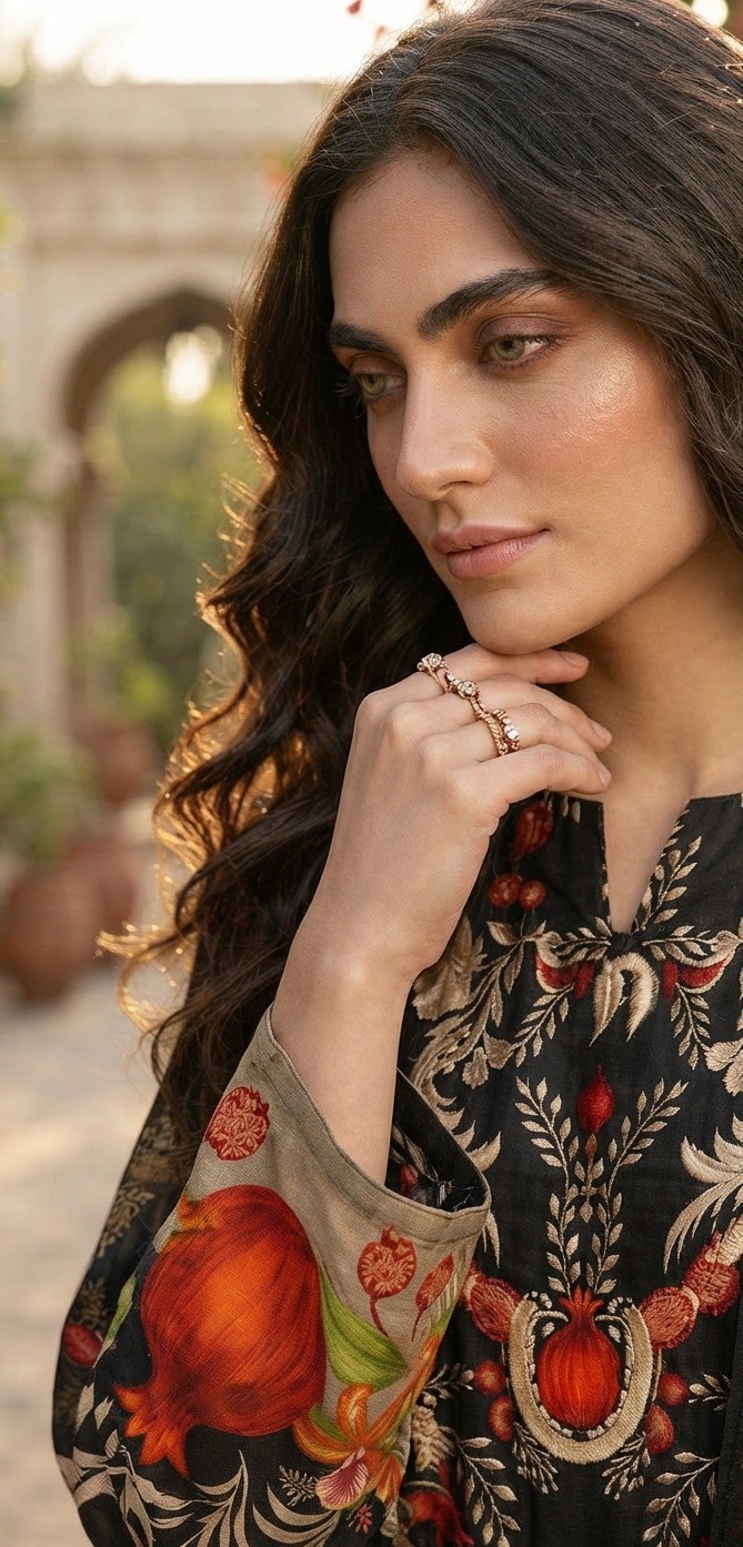 UNSTITCHED Black & Rust Floral Digital Printed Lawn Suit