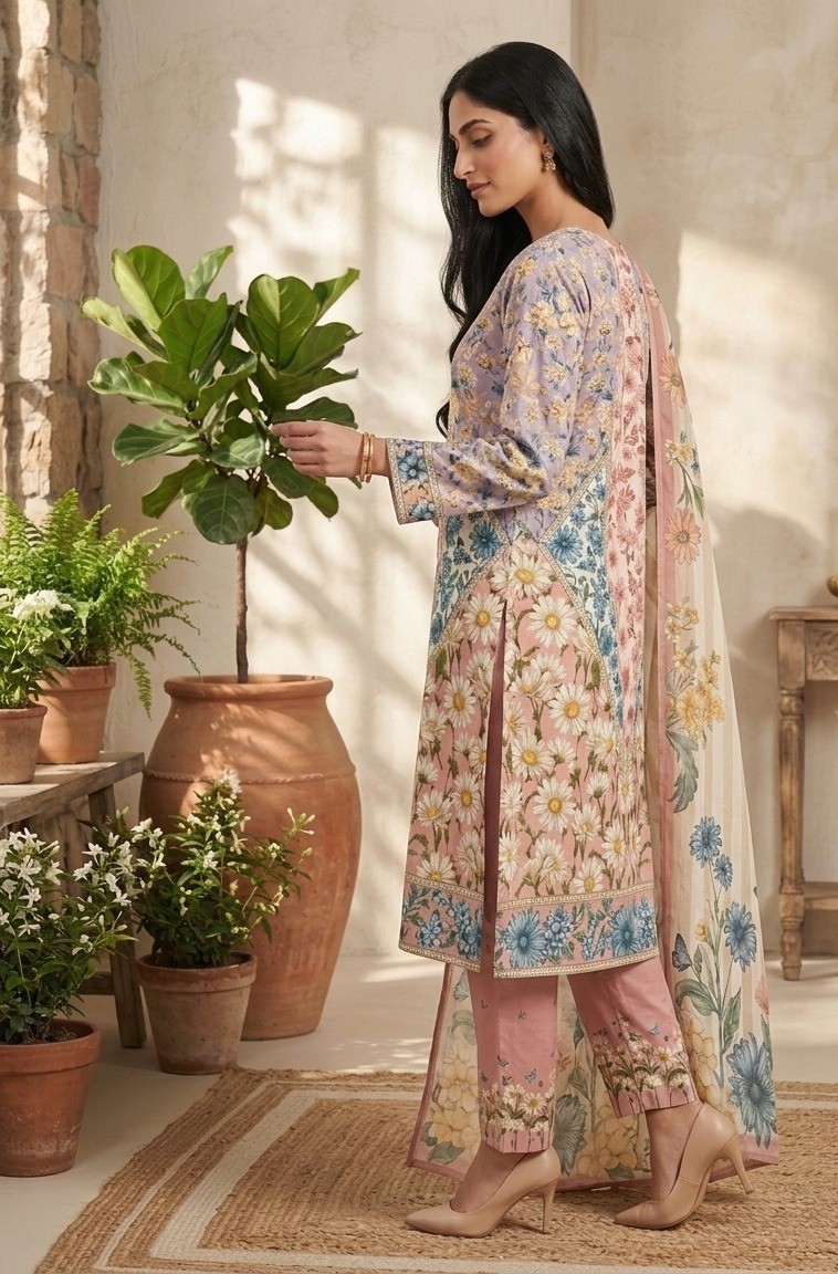 UNSTITCHED Pastel Floral & Butterfly Printed Lawn Ensemble