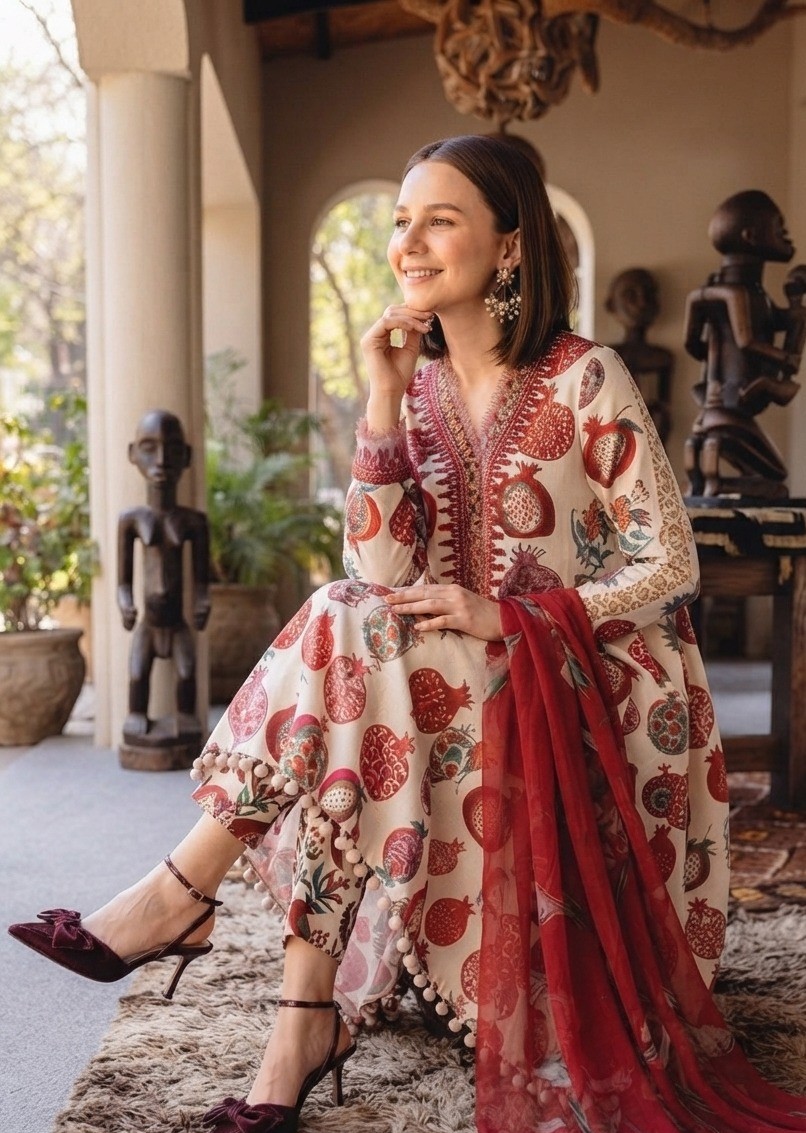 UNSTITCHED Pomegranate Printed Lawn Ensemble