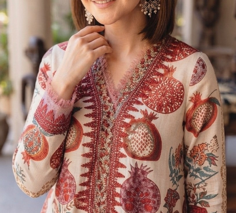 UNSTITCHED Pomegranate Printed Lawn Ensemble