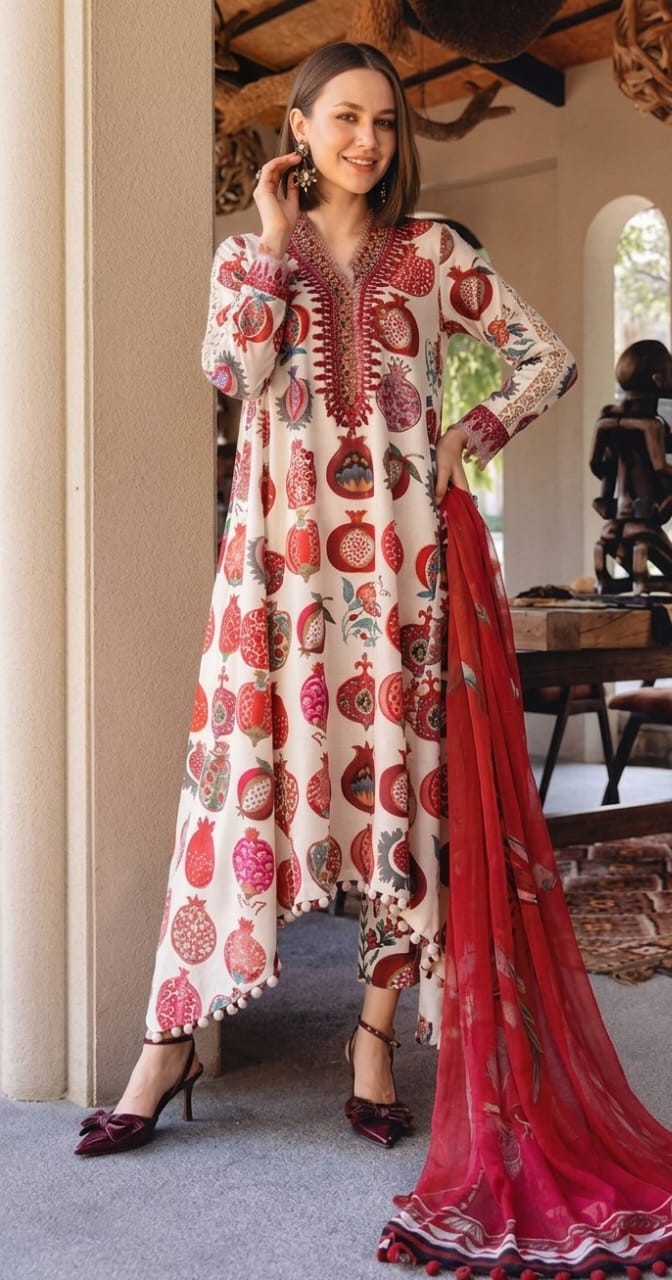 UNSTITCHED Pomegranate Printed Lawn Ensemble