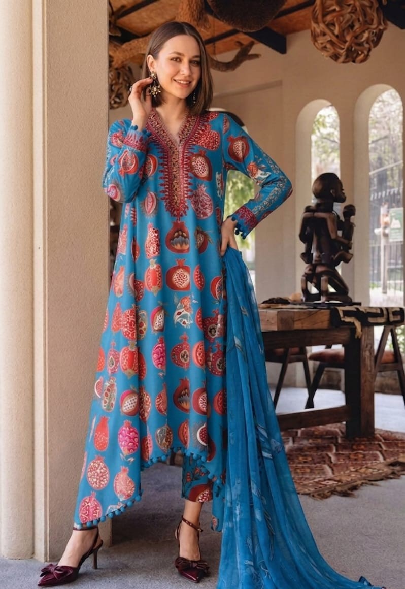UNSTICHED Blue Pomegranate Printed Lawn Ensemble