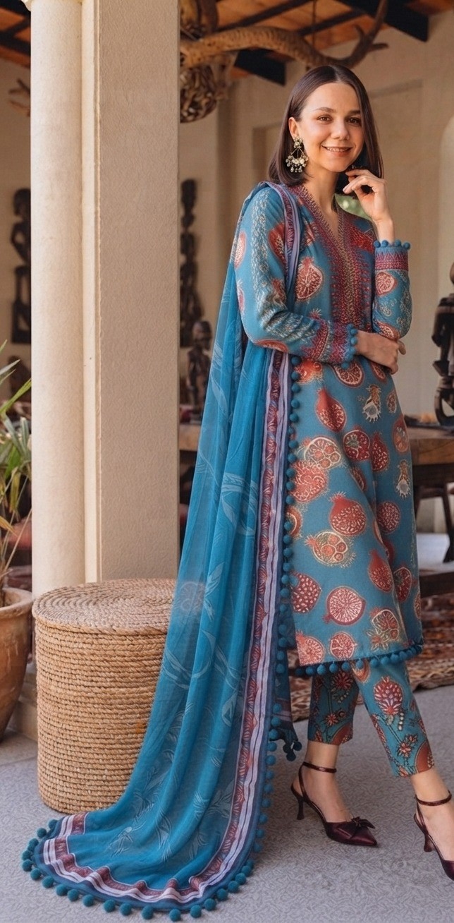 UNSTICHED Blue Pomegranate Printed Lawn Ensemble