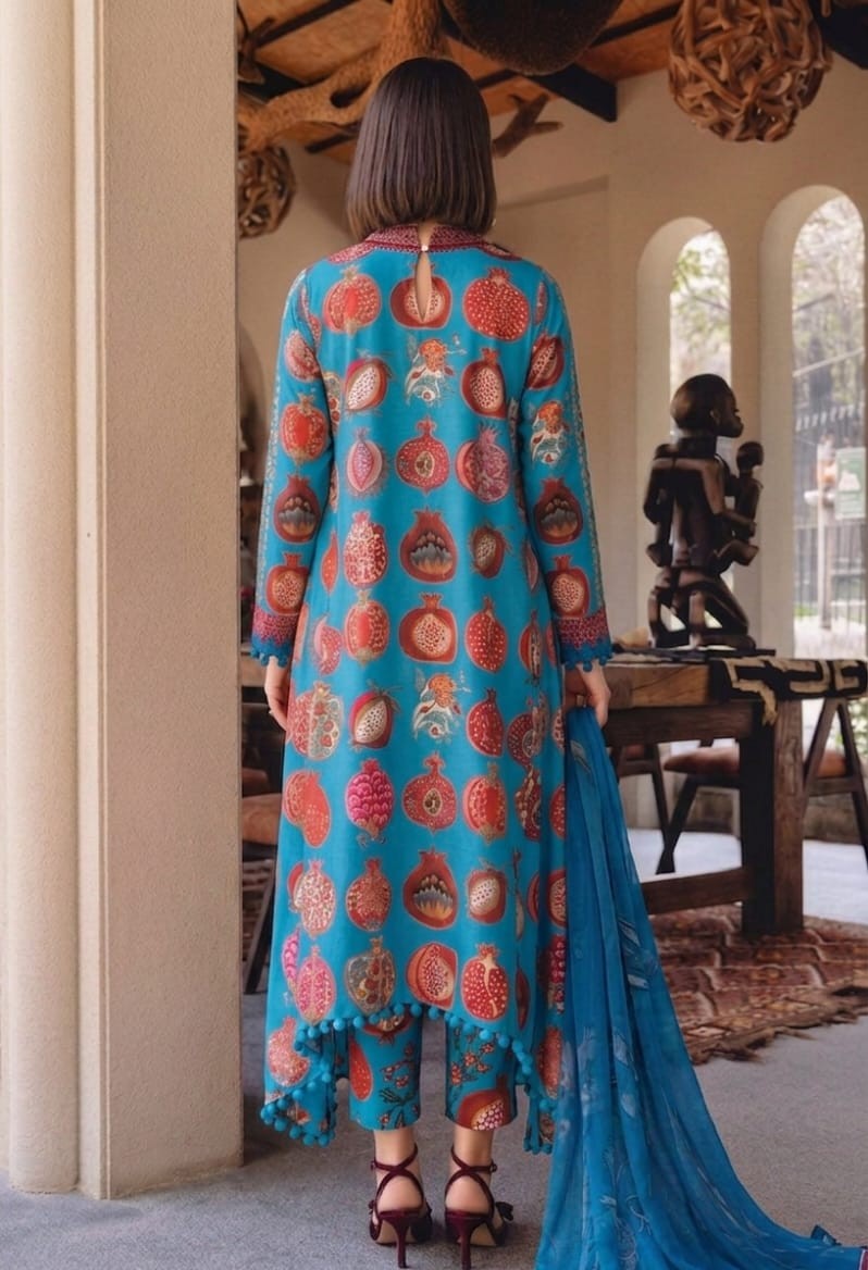 UNSTICHED Blue Pomegranate Printed Lawn Ensemble