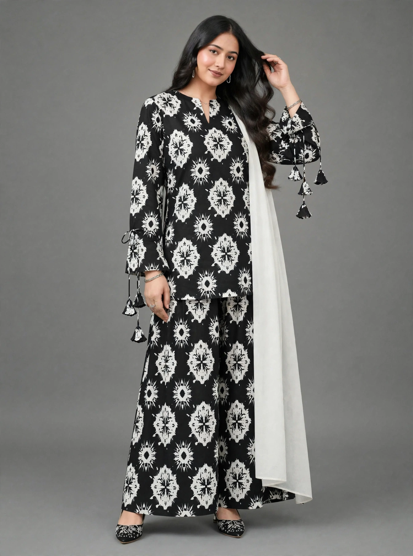 Monochrome Geometric Print Suit