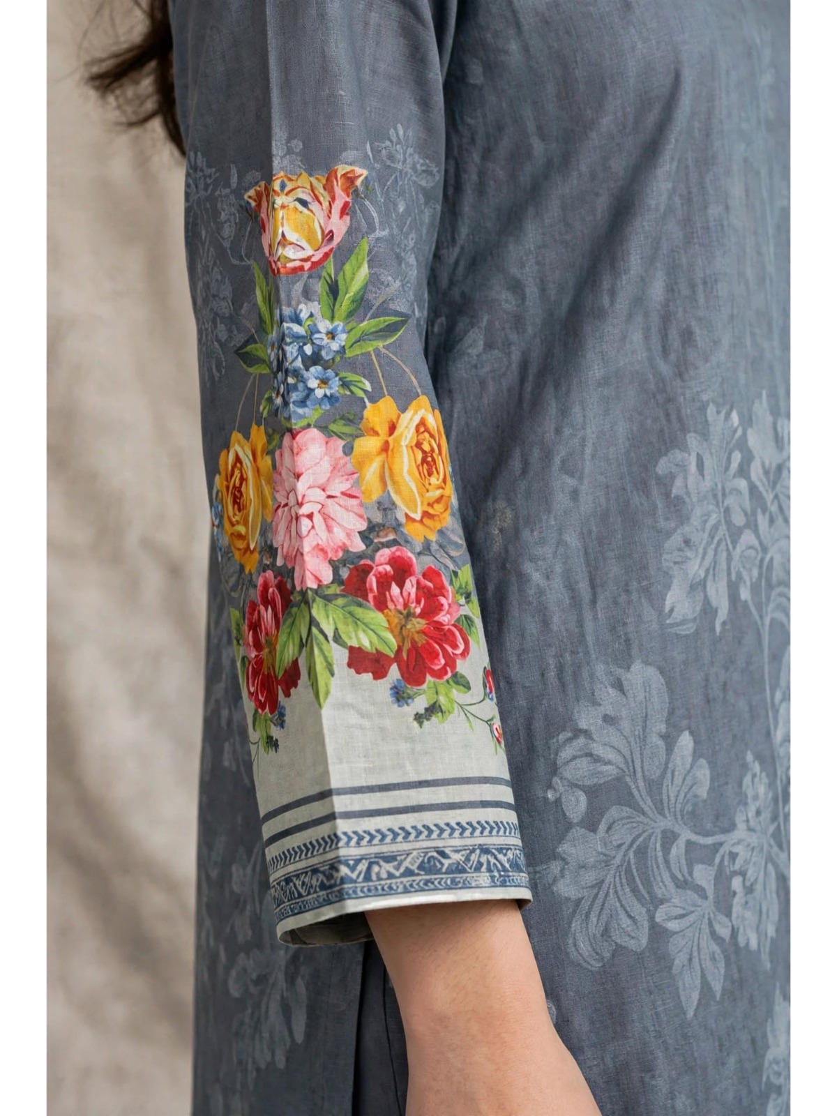 UNSTITCHED Slate Grey Floral Print Suit