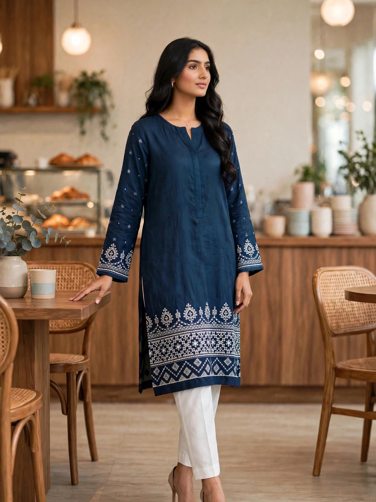 UNSTITCHES Navy Blue & White Embroidered SITARA EMBELISH Suit