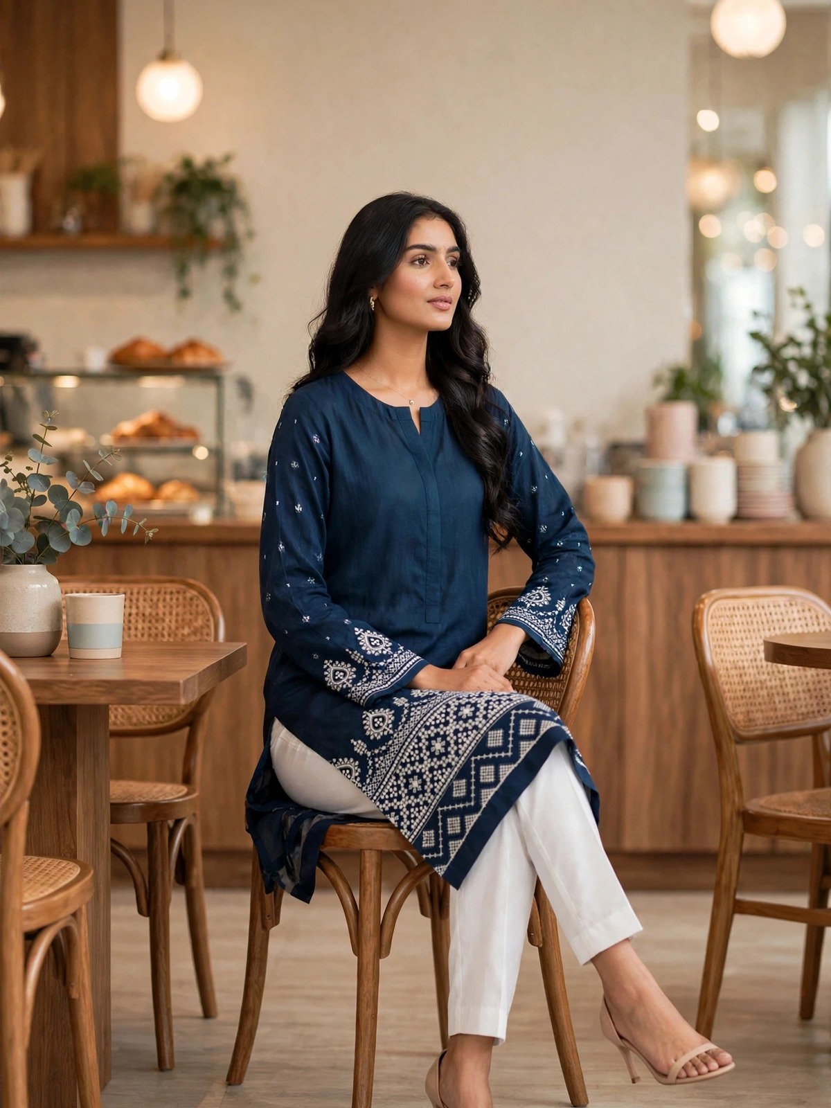 UNSTITCHES Navy Blue & White Embroidered SITARA EMBELISH Suit