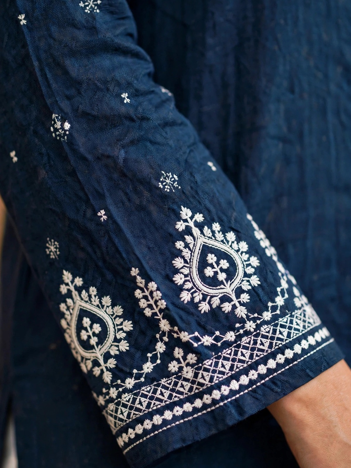 UNSTITCHES Navy Blue & White Embroidered SITARA EMBELISH Suit
