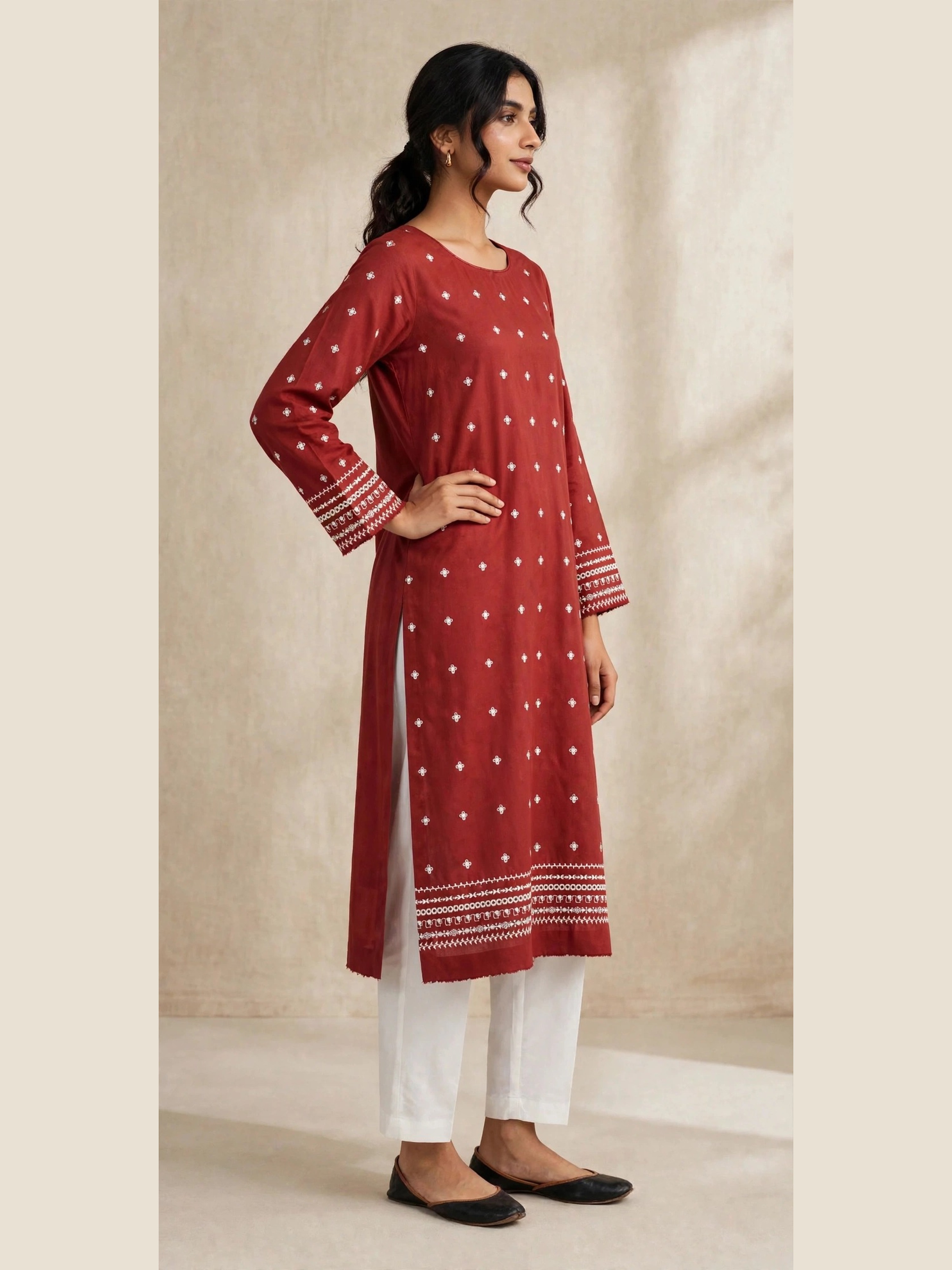 UNSTITCHED Maroon Embroidered Suit