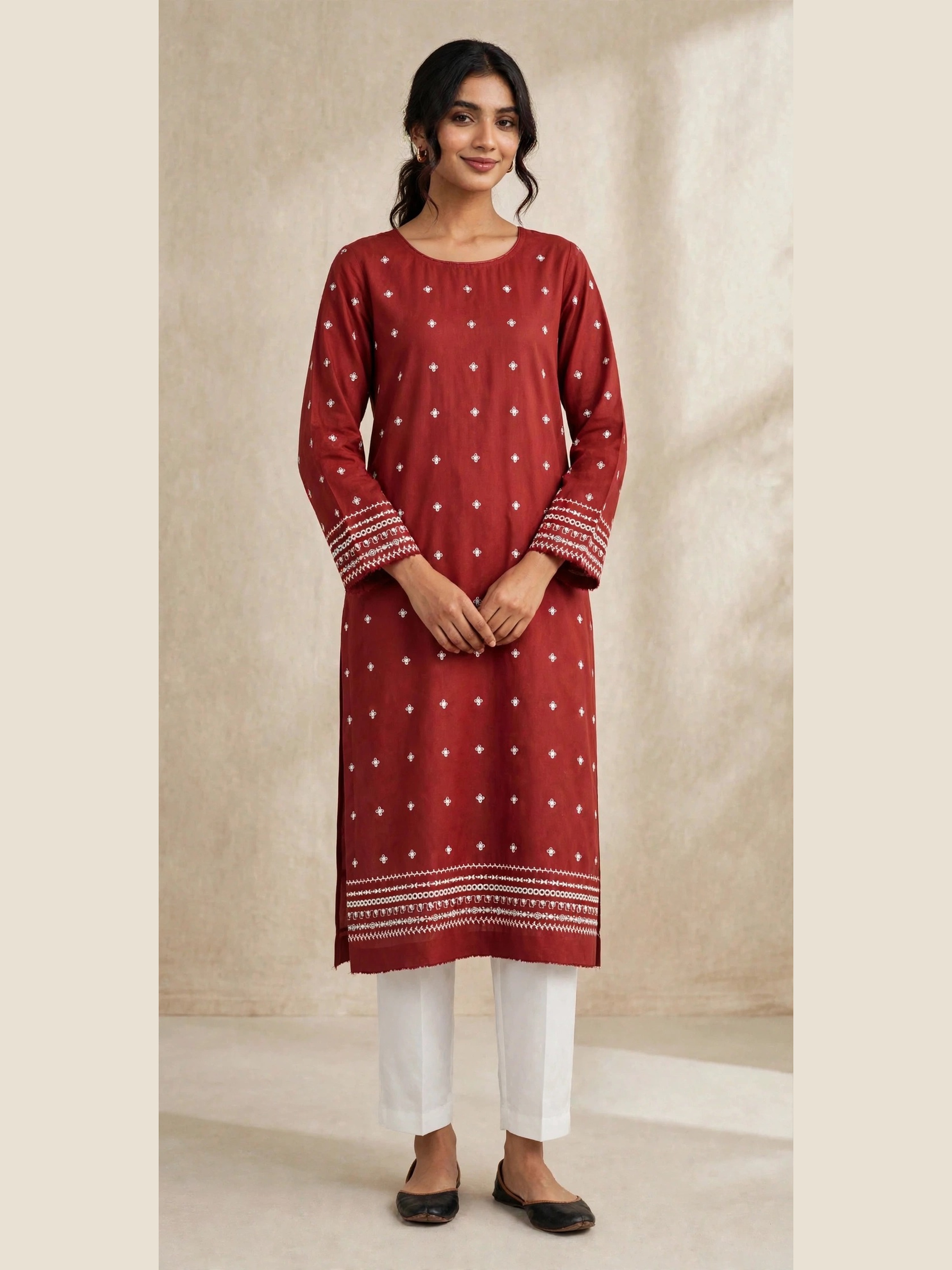 UNSTITCHED Maroon Embroidered Suit