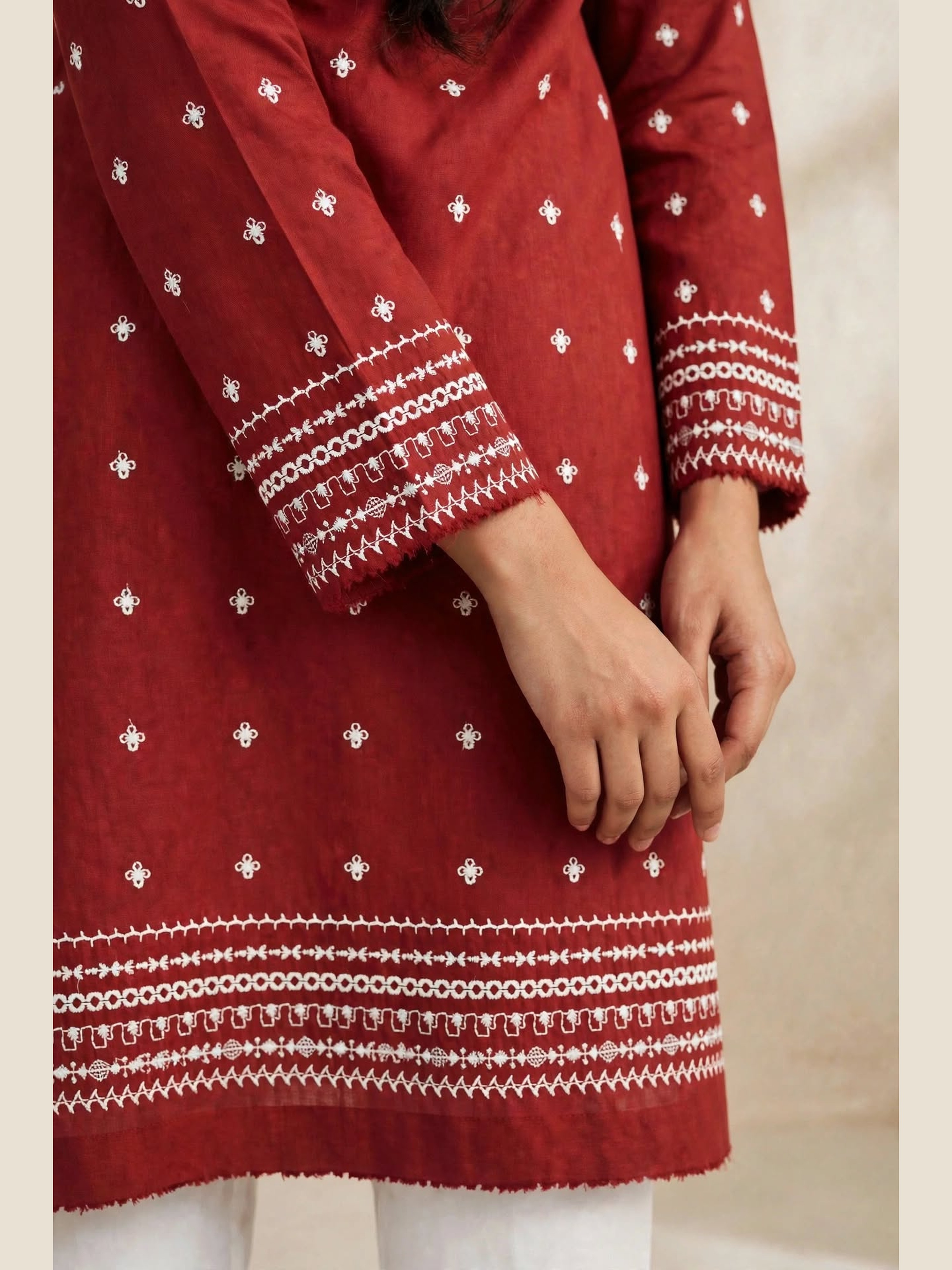UNSTITCHED Maroon Embroidered Suit