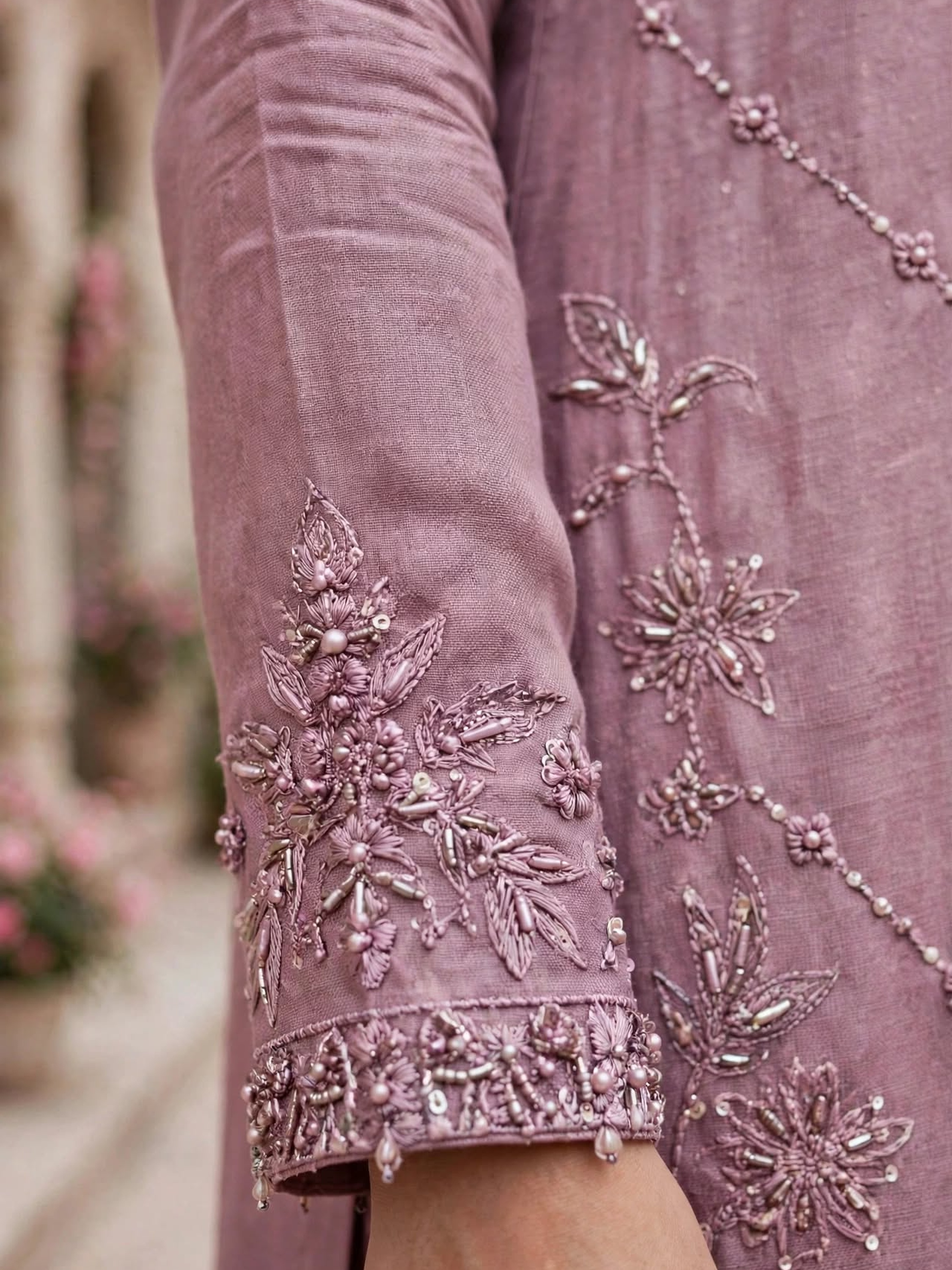 UNSTITCHED Lavender Hand-Embellished Chiffon Suit