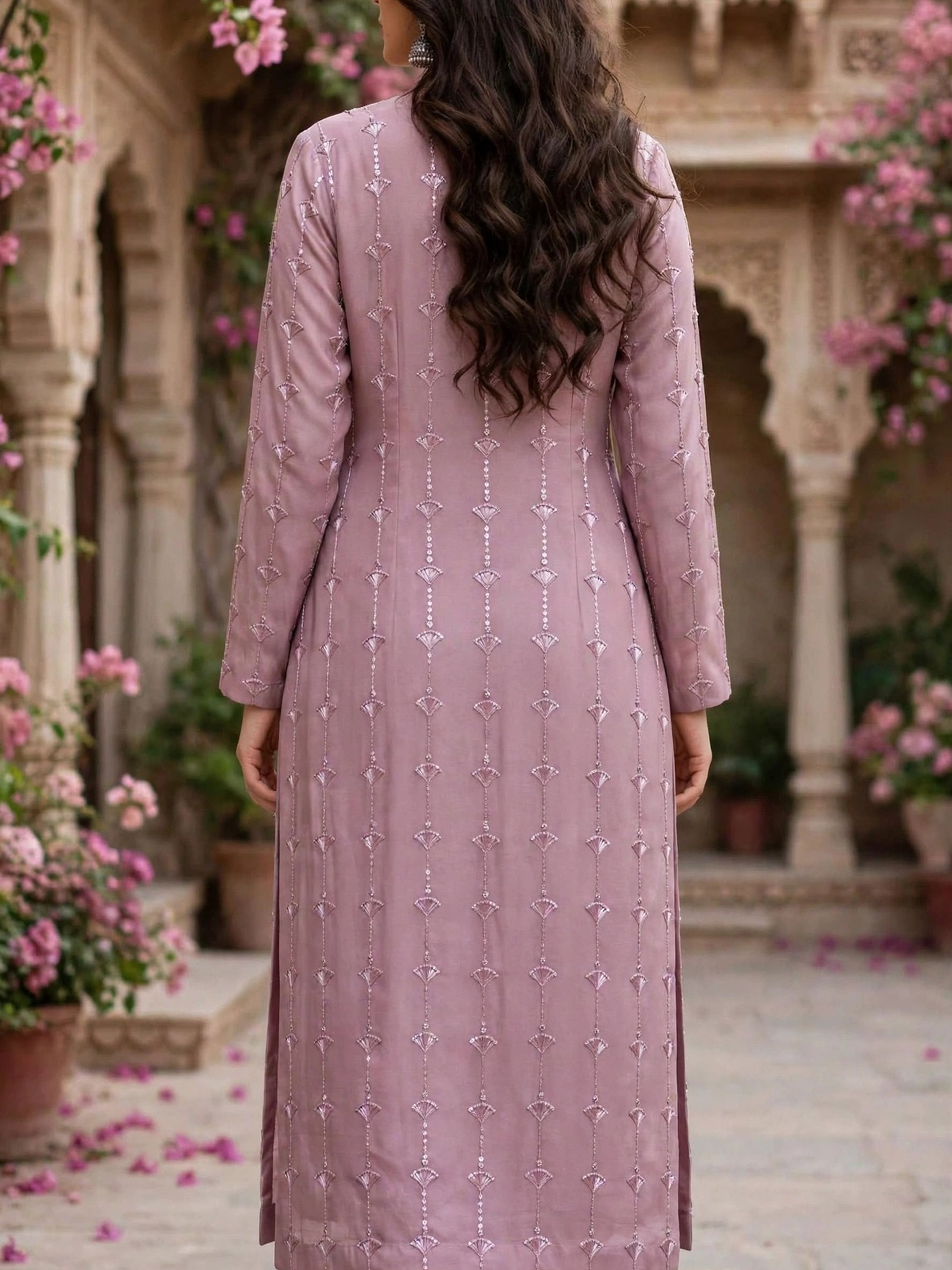 UNSTITCHED Lavender Hand-Embellished Chiffon Suit