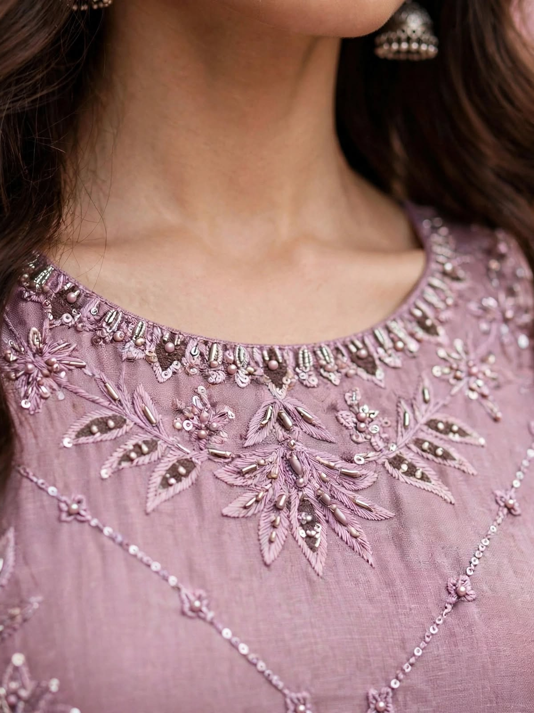 UNSTITCHED Lavender Hand-Embellished Chiffon Suit