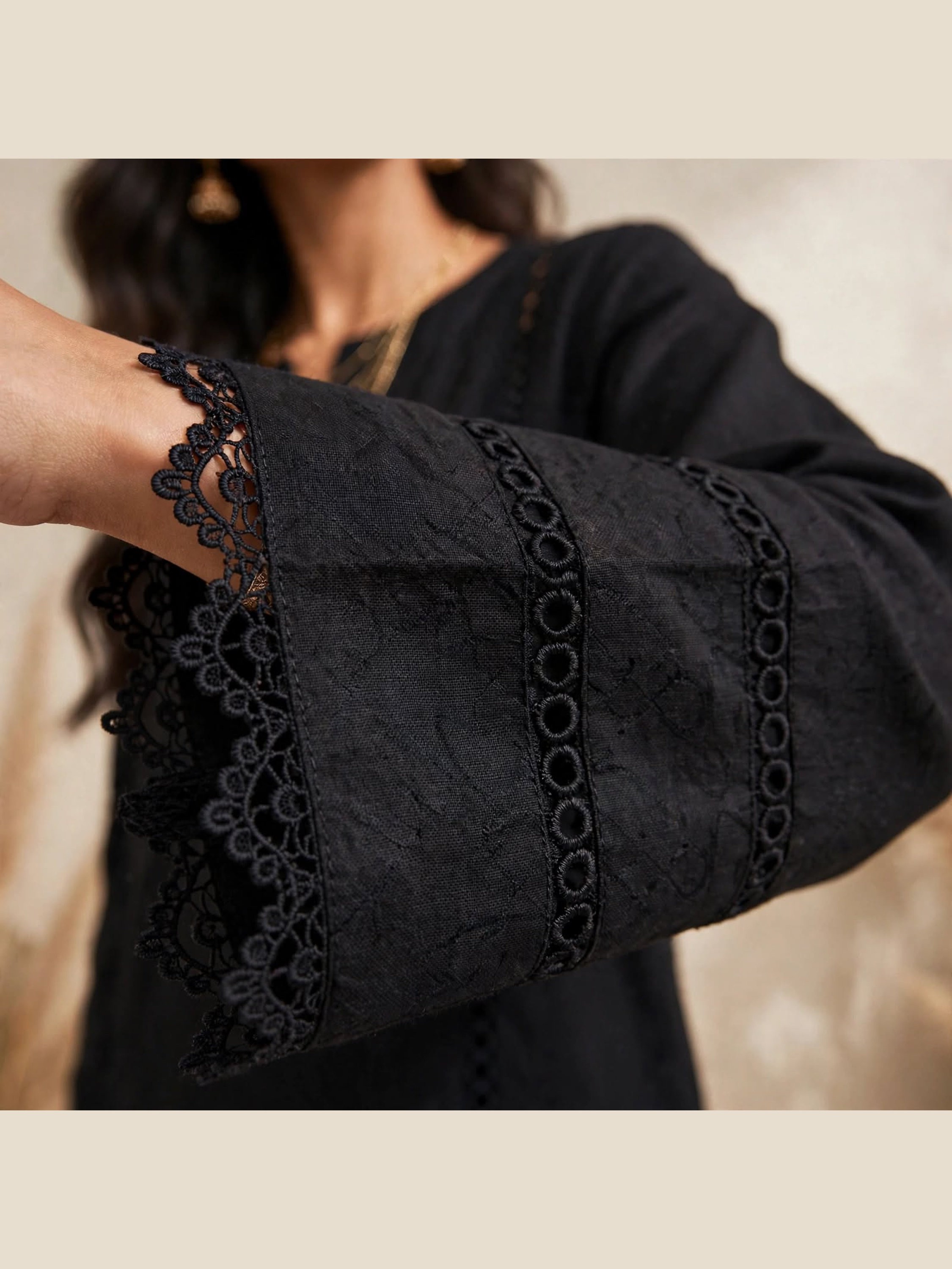 STITCHED Classic Black Lace-Trimmed Suit