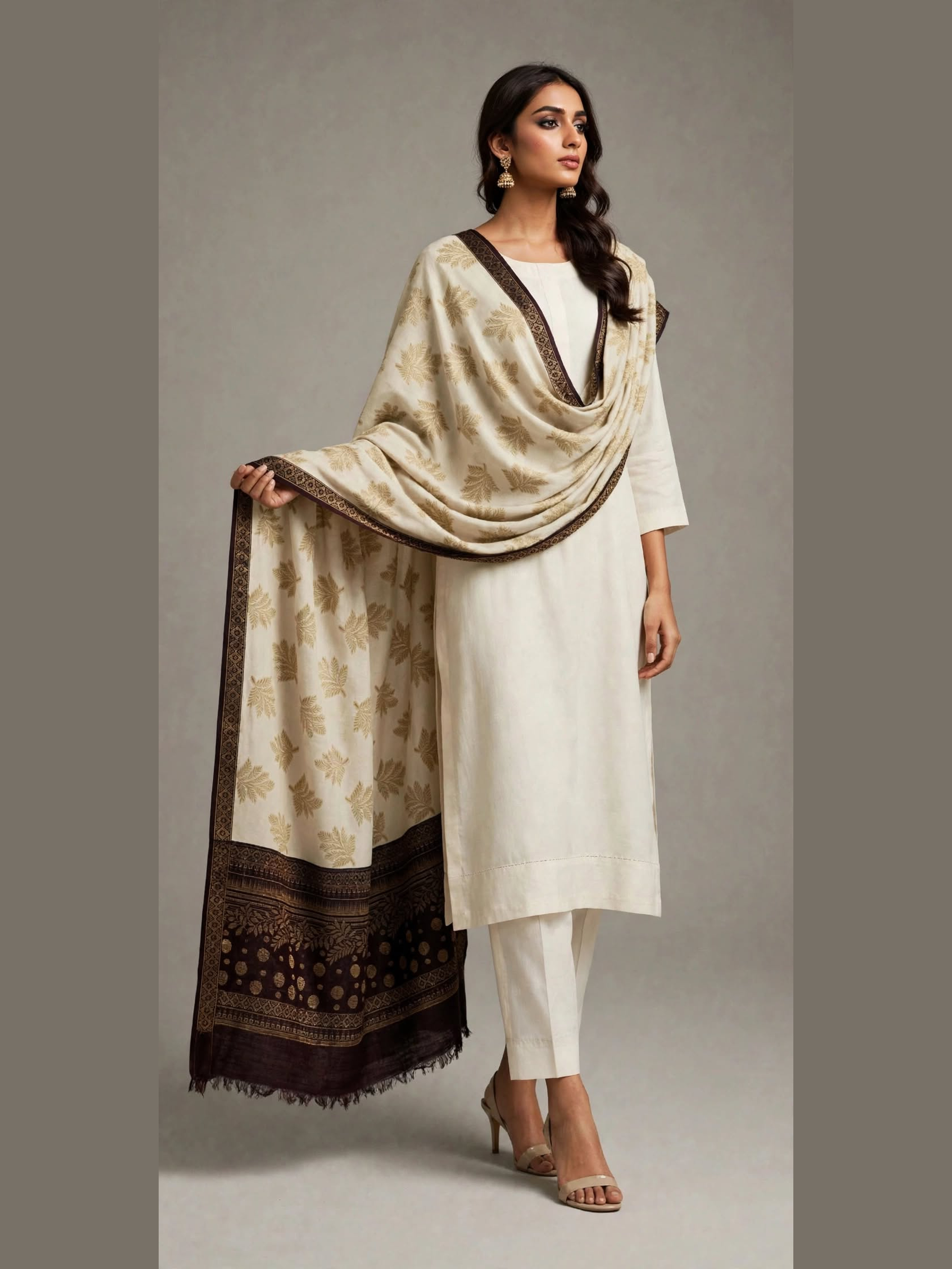 Ivory & Deep Maroon Zari VELVET Shawl