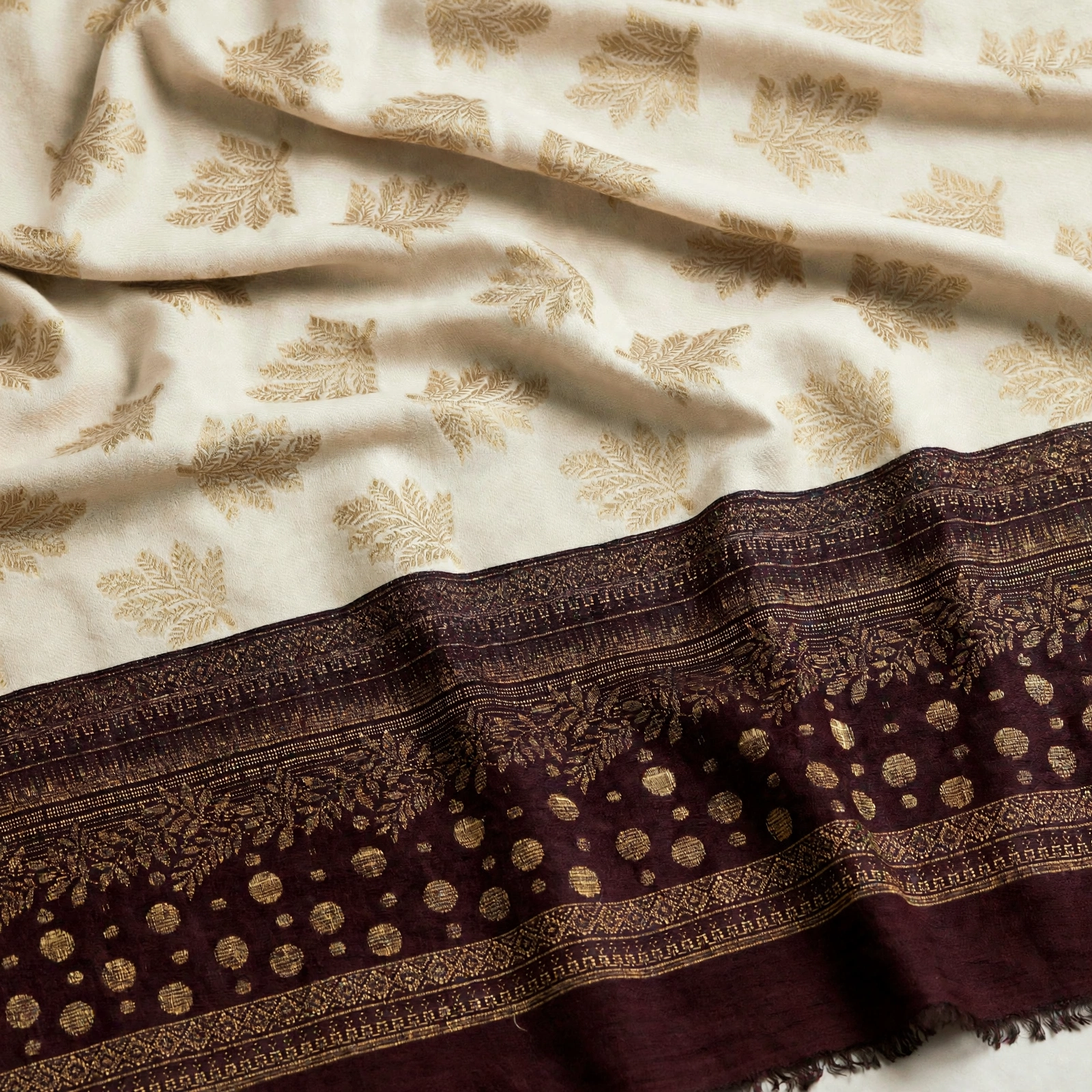 Ivory & Deep Maroon Zari VELVET Shawl