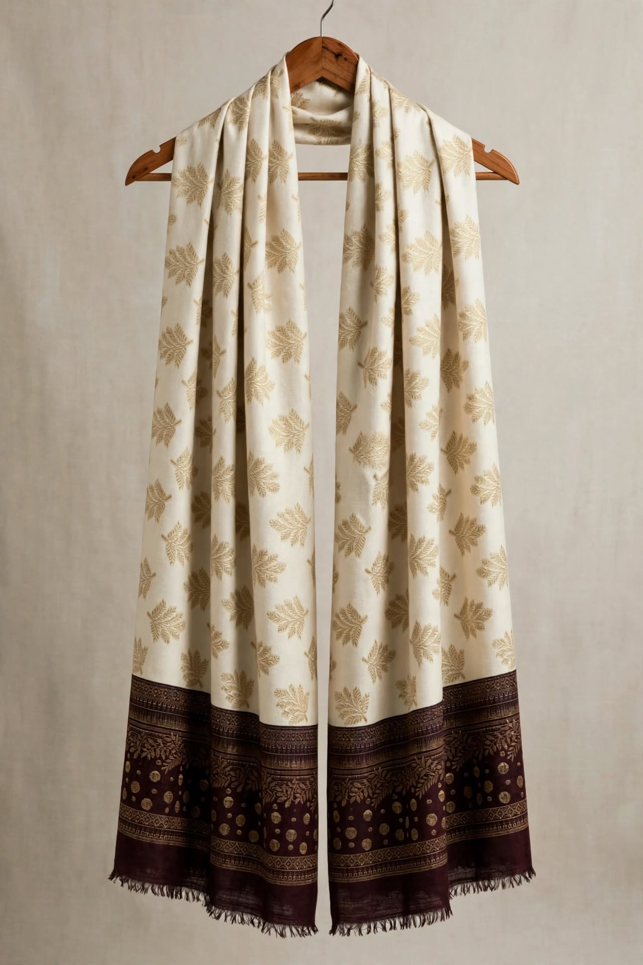 Ivory & Deep Maroon Zari VELVET Shawl
