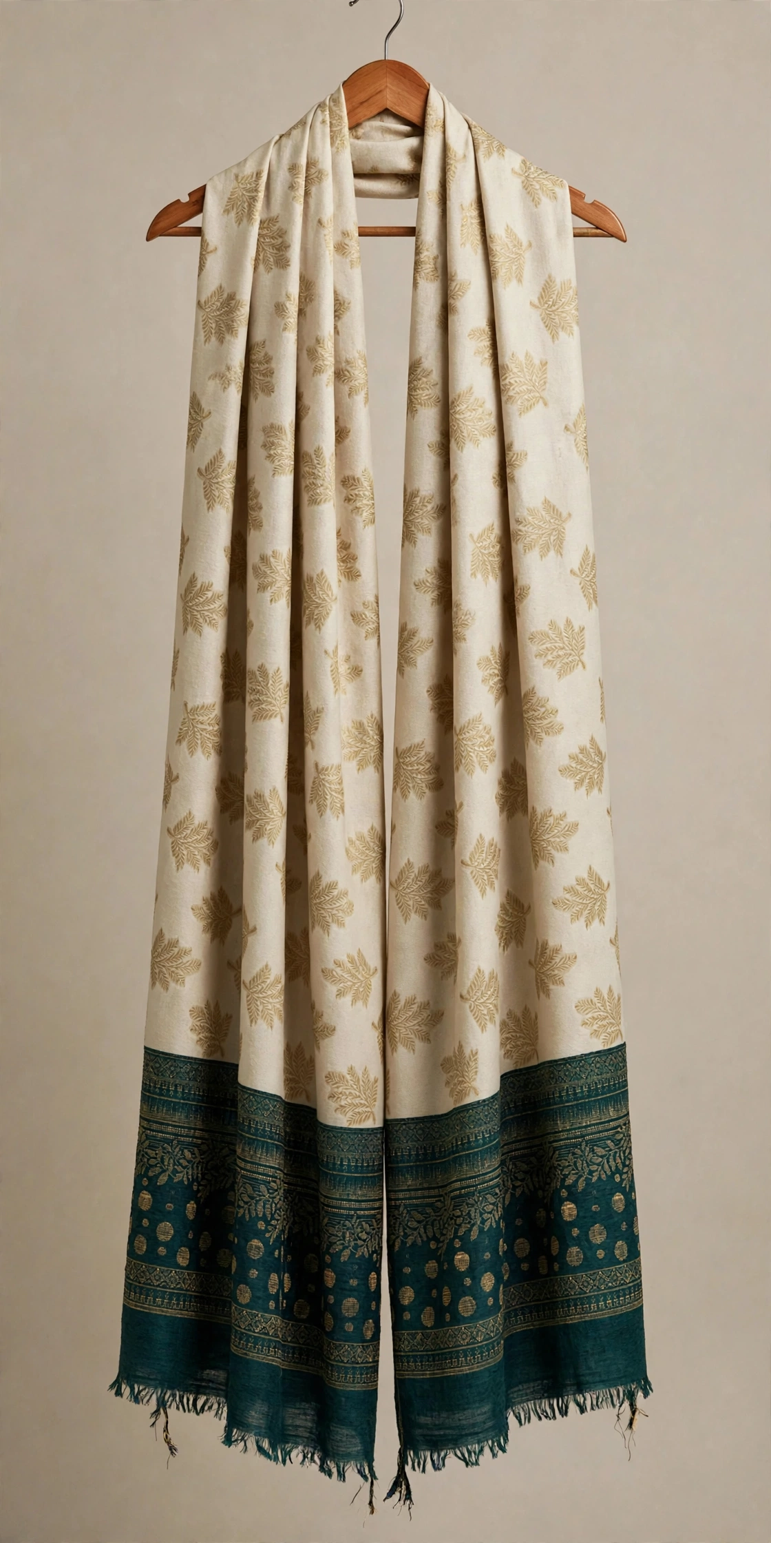 Ivory & Deep Teal Zari Velvet Shawl