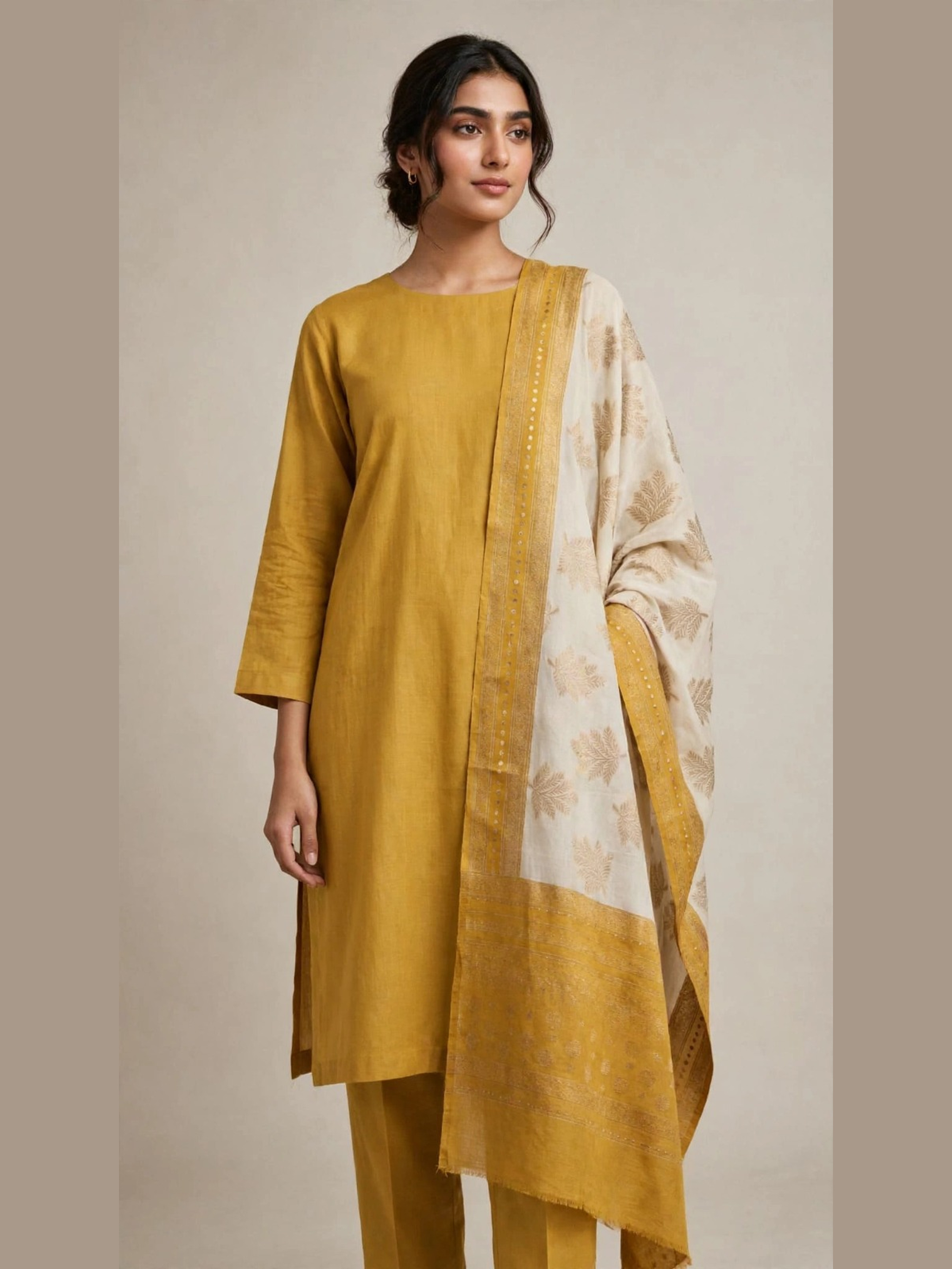 Ivory & Mustard Zari Velvet Shawl