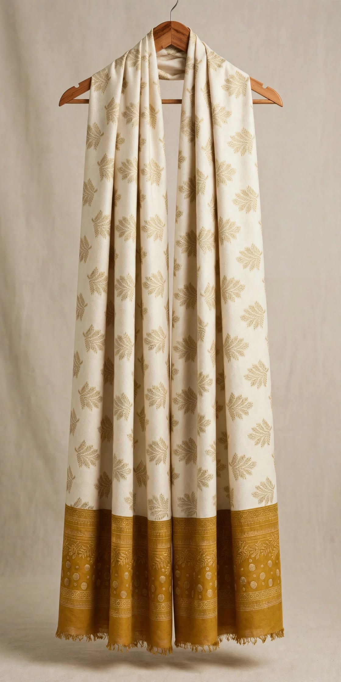 Ivory & Mustard Zari Velvet Shawl