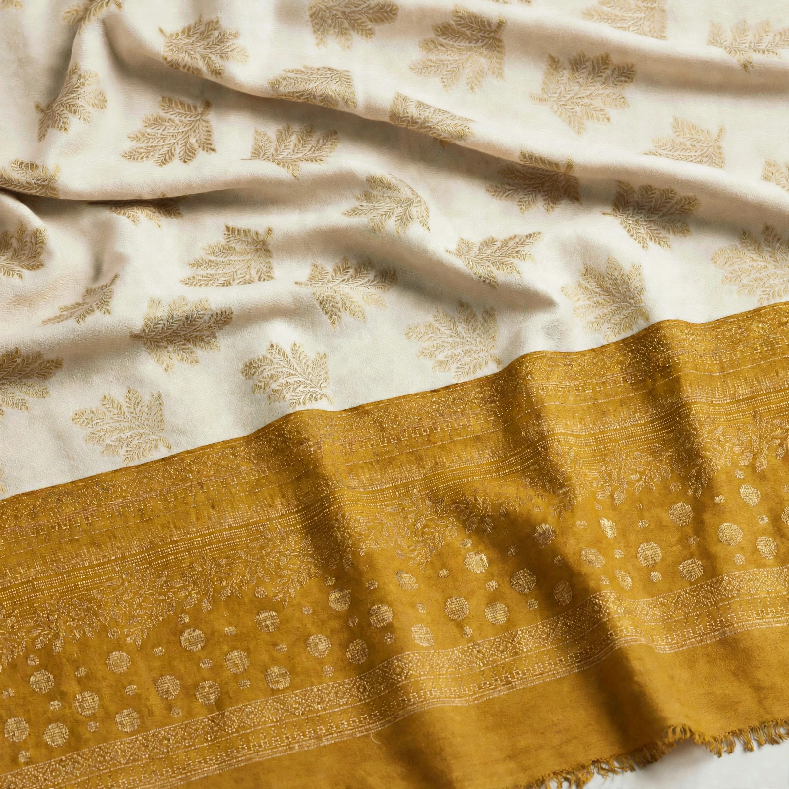 Ivory & Mustard Zari Velvet Shawl