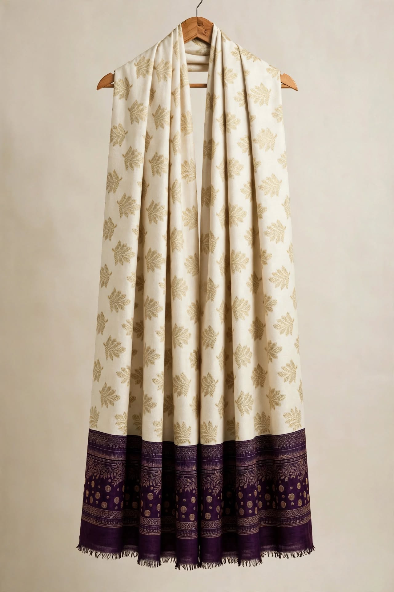 Ivory & Royal Purple Zari Velvet Shawl