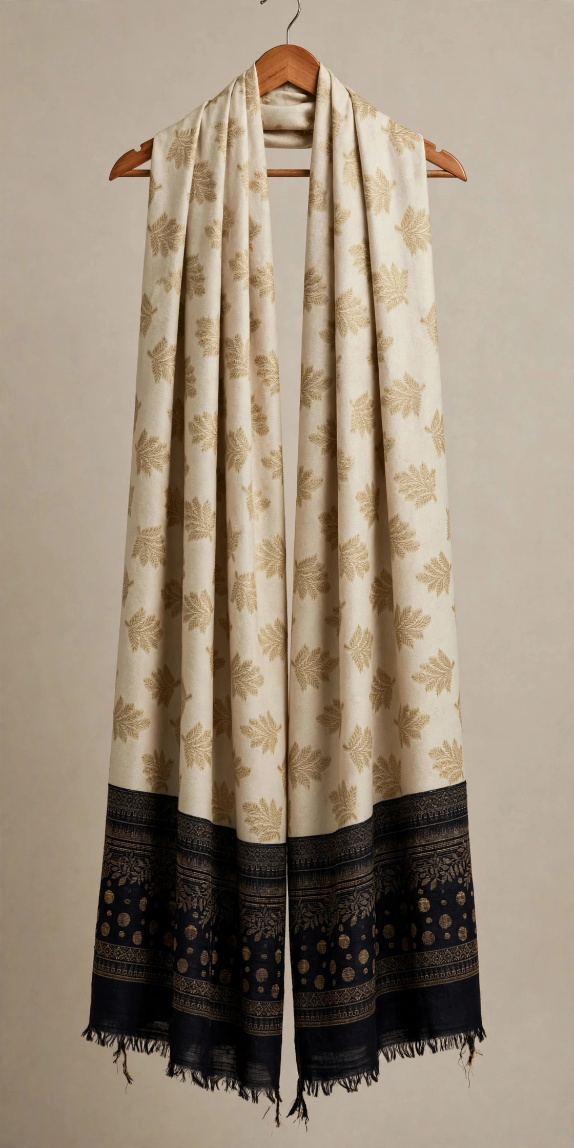 Ivory & Black Zari Velvet Shawl