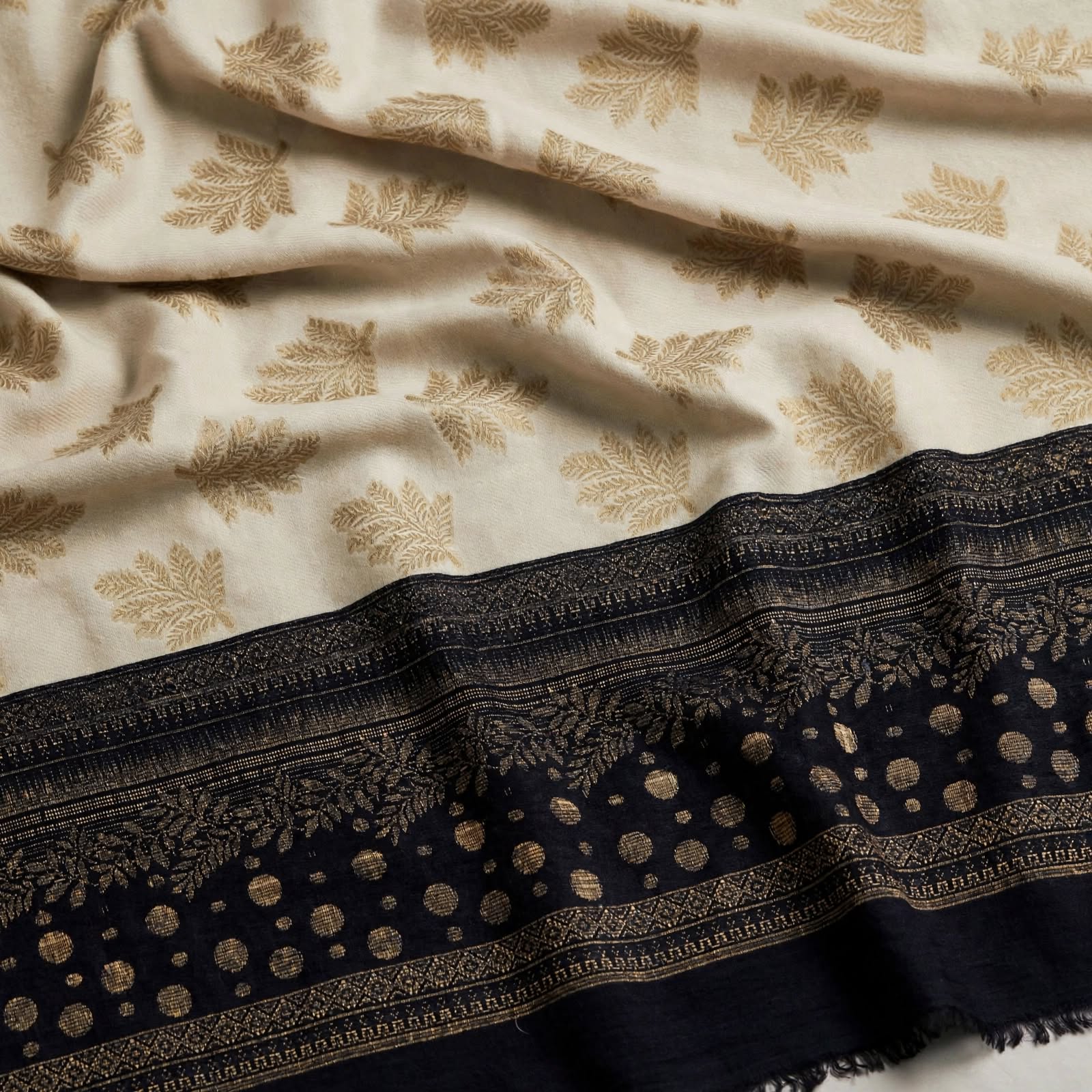 Ivory & Black Zari Velvet Shawl